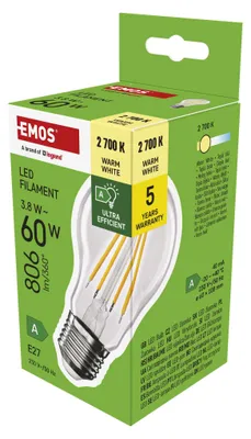 LED žárovka Filament A60 A CLASS/ E27 / 3,8 W (60 W) / 806 lm / teplá bílá