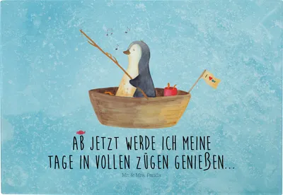 Produktbild von Mr. & Mrs. Panda Glas Schneideplatte Pinguin Angelboot - Eisblau - Geschenk, Optimistisch, Hackbrett, Brotzeitplatte, Schneidebrett, Frühstücksbrett, Vesperplatte, Angeln