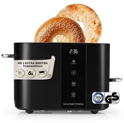 Produktbild von GOURMETmaxx Toaster Kurzschlitz für 2-Scheiben | Schwarzer Toaströster mit 6 Brä