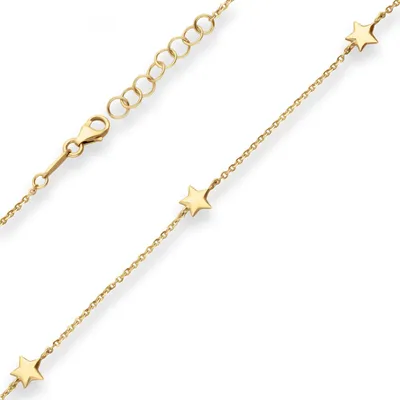 Produktbild von 1,2mm Armband Ankerkette diamantiert 3 Sterne hohl aus 375 Gold Gelbgold 16cm