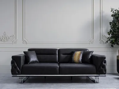 Produktbild von Sofagarnitur Komplette Sofa 41 Sitz Sessel Kunstleder Schwarz Set 2tlg