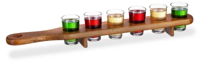 Productafbeelding van Houten schenkplank, 6 kleine glaasjes (4 cl), handige schenkplank, ongeveer 50 cm lang, een geweldig cadeau-idee, shotplank, bruin