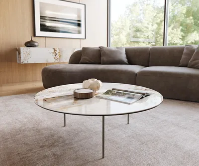 Produktbild von DELIFE Couchtisch Edge Rund 100x100 cm Keramik Minas Melange Trive Metall Effektfinish Titan
