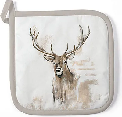 Produktbild von Topflappen Baumwolle 20x20cm mit Hirsch Motiv Weiß / Braun