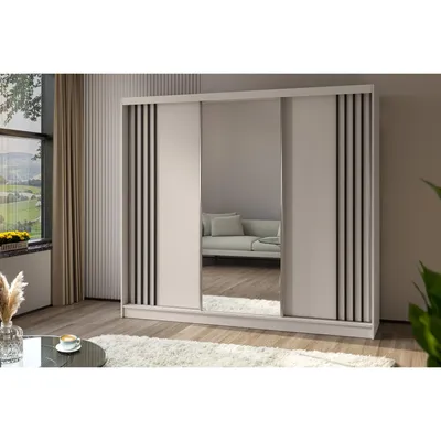 Image de BEAUTYSOFA armoire à portes coulissantes NELA II 240 cm - armoire à trois portes, armoire avec miroirs et 4 tiroirs, couleur : cachemire + noir