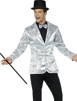 Produktbild von 70er Jahre Disco Pailletten-Jacke für Herren silber