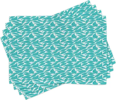 Produktbild von ABAKUHAUS Türkis Platzmatten, Laub-Muster mit exotischen Blättern Tropical Themed Image Graphic Stripes, 30 x 45 cm, Türkis Weiß