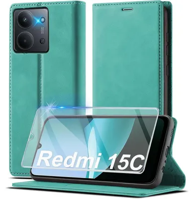 Produktbild von Klapphülle für Xiaomi Redmi 15C 4G/5G mit Kartenfach & Ständer, Kunstleder, Grün