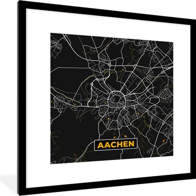 Produktbild von MuchoWow® Gerahmtes Poster Aachen - Gold - Stadtplan - Karte - Deutschland 40x40 cm - Poster mit Schwarzem Bilderrahmen Wandposter Rahmen Foto Bilder - Poster - Plakat im Rahmen