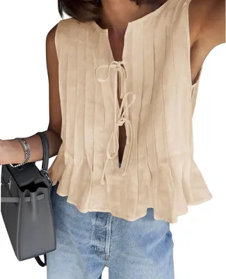 Produktbild von Damenblusen, Westen mit Schleife, Rüschen-Babydoll-Tops