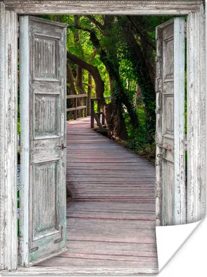 Produktbild von MuchoWow® Poster Brücke - Wald - Aussicht 90x120 cm - Wohnzimmer