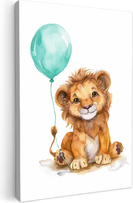 Produktbild von Leinwand Bilder 20x30 cm - Kinder Ballon - Löwe - Blauer, Bilder Wohnzimmer Modern, Wanddeko