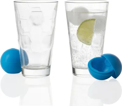 Produktbild von Leonardo Limito Becher mit Eiskugelbereiter, 4-tlg., Wasserglas, Trinkglas, Trinkbecher, Glas, Fußballoptik, 240 ml, 025561