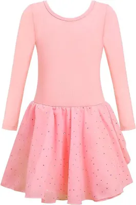 Produktbild von Ballett-Body mit Tutu-Rock Tänzerinnenkostüm Langarm Rosa 130 cm
