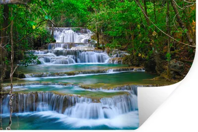 Produktbild von MuchoWow® Wandtattoo Wandsticker Wandaufkleber Wasserfall - Bäume - Natur - Dschungel 60x40 cm Selbstklebend und Repositionierbar - Wierderverwendbar - Selbstklebend