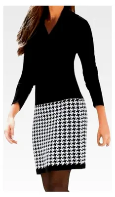 Produktbild von Damen Winterkleid für Herbst und Winter mit gestapeltem Halsband, langem Pullover, Schlitz, Patchwork, langen Ärmeln, Freizeitkleid im V-Ausschnitt, Minikleid, Pulloverkleid, Herbstkleid