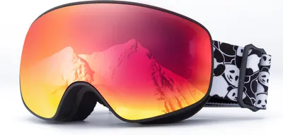 Immagine prodotto di Qunature Occhiali da sci Anti-Fog Occhiali da snowboard Occhiali da neve Panda Design Occhiali sferici a specchio per i giovani Montatura nera/lente rossa