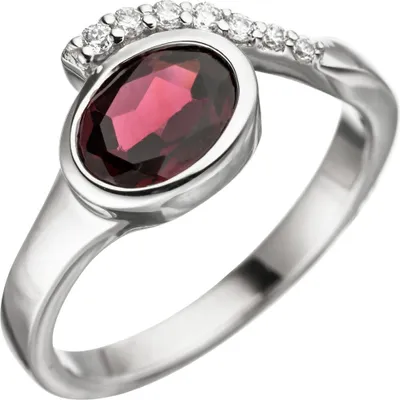 Produktbild von Ring Damenring mit Granat rot oval & Zirkonia weiß 925 Silber Fingerschmuck Innenumfang 60mm  Ø19.1mm