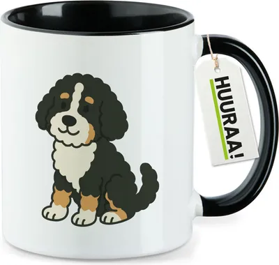Produktbild von Huuraa Kaffeetasse Bernedoodle Comic Berniepoo 330ml Schwarz Keramik Kaffeebecher Geschenkidee