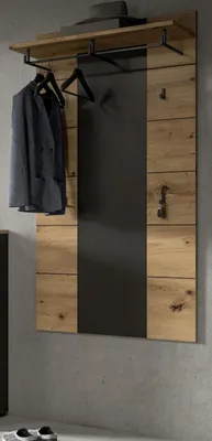 Produktbild von Garderobenpaneel "Cooper" in Artisan Eiche und grau Wandgarderobe 80 x 141 cm