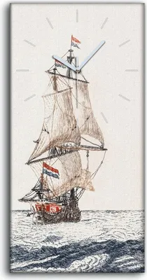Produktbild von Wandbild Leinwand Bilder mit Uhr 30x60 Gemälde Ozean Meere Wellen Schiffe Kunst - weiße Hände