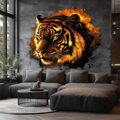 Produktbild von Decords Wandtattoo – feuriger Tiger mit 3D-Effekt, 160 cm