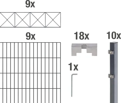 Immagine prodotto di Alberts 668662 Recinzione a doppia rete metallica "Nexus" come set completo di 47 pezzi, plastificata, antracite, altezza 140 cm, lunghezza 18 m