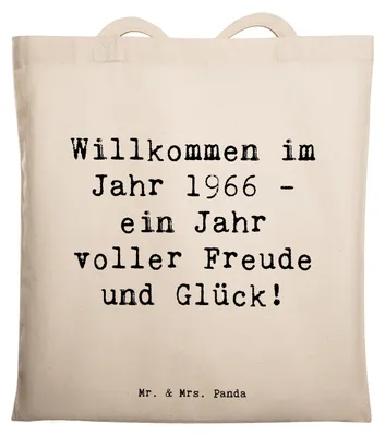 Produktbild von Mr. & Mrs. Panda Schultasche Spruch 1966 Geburtstag - Transparent - Geschenk, Tote Bag, Laptoptasche, Alter, Geburtstagsfeier, besondere Geschenke, Shopping Tasche