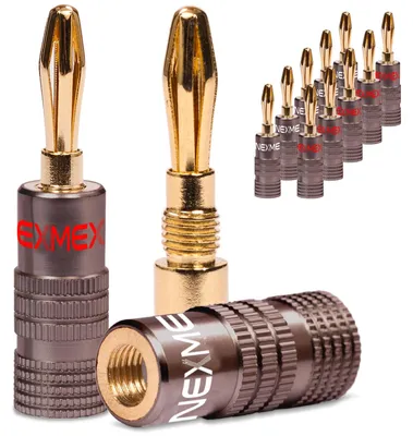 Produktbild von 12 Bananenstecker 4mm schraubbar vergoldet HiFi NEXMEX Lautsprecherstecker Audio