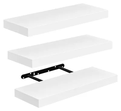 Image de 3 étagères murales suspendues, étagères pour objets décoratifs, rangement mural en MDF, lot de 3, blanc, 40 x 14 x 3 cm