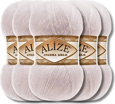 Produktbild von Alize 5x 100g Angora Gold Wolle, Uni, Häkeln, Stricken (Winter White | 168)