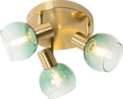 Produktbild von QAZQA - Art Deco Art Deco Deckenlampe Gold I Messing mit grünem Glas 3-flammig Spotbalken Lichter - Vidro I Wohnzimmer I Schlafzimmer - Stahl Rund - LED geeignet E14