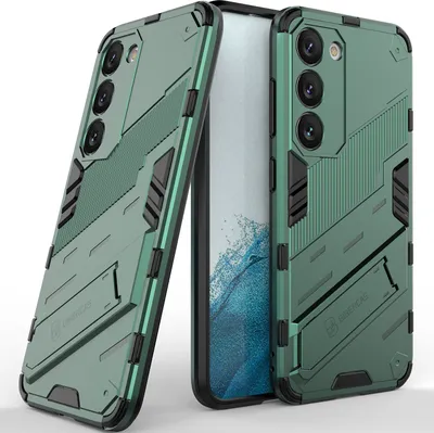 Produktbild von Armor Hülle für Samsung Galaxy S23, Hybrid PC TPU Bumper Stoßfestes Schutzhülle mit Standfunktion Grün