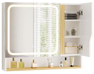 Immagine prodotto di Armadietto a specchio per bagno con illuminazione a LED DJ504511, 80 x 16 x 65 cm, bianco