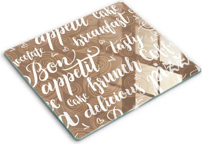 Zdjęcie produktu dla Deska kuchenna – 60 cm x 52 cm - Szklana deska do krojenia - Szkło hartowane – Antypoślizgowa - Napisy Bon Appetit
