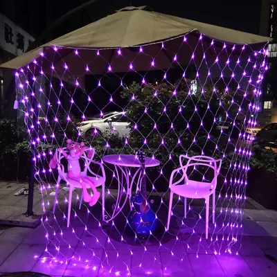Zdjęcie produktu dla 3X2M 200 lampek LED siatka świetlna siatka fioletowa tryb światła ciągłego kurtyna świetlna dekoracja balkonu impreza wewnętrzna oświetlenie świąteczne