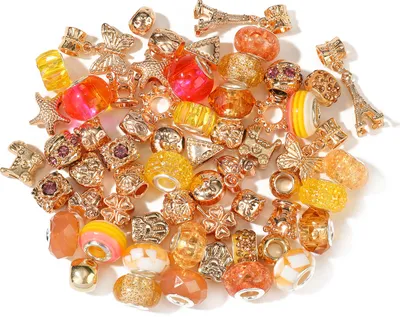 Produktbild von Großlochperlen Glasperlen Charm Mix mit 60 Perlen, Orange