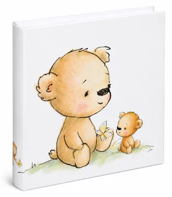 Produktbild von Baby Fotoalbum Teddybär 30x30 cm zum Einkleben – gebundenes Babyalbum mit 100 weißen Seiten, säurefreiem Fotokarton, Pergaminpapier