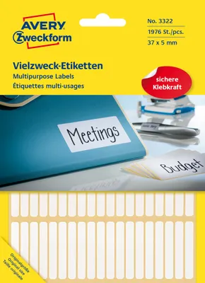 Obrázok produktu pre Avery Zweckform® 3322 3322 Univerzálne etikety - 37 x 5 mm, biele, 1 976 etikiet/26 listov, permanentné