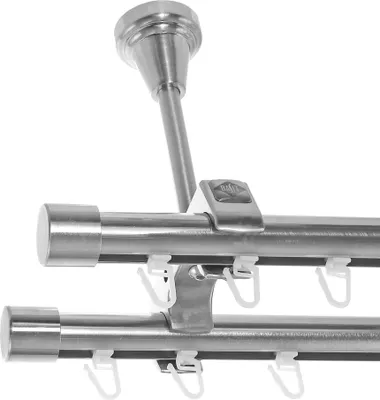 Produktbild von Innenlauf Edelstahl Look Gardinenstange 20mm Deckenträger 2-läufig mit Kappe D61 E30E30 II