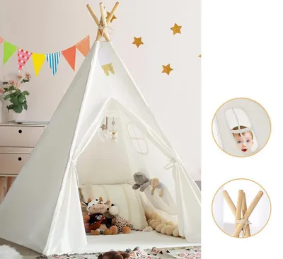 Produktbild von Tipi Zelt für Kinder, Drinnen und Draussen Spielzelt, Segeltuch Kinderzelt