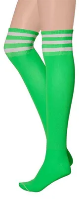 Produktbild von krautwear® Damen Mädchen Kinder Cheerleader Kniestrümpfe Gestreift mit 3 Streifen Gestreifte Overknees Geringelte Strümpfe Socks bunt (Neon Grün)