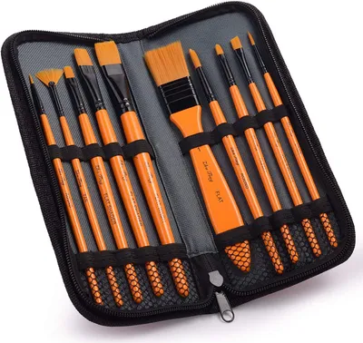Produktbild von 10 Stück Pinselset für Acrylfarben, Malen Künstlerpinsel für Aquarellmalerei Ölmalerei Flachpinsel Bürste Premium Nylon Pinsel für Anfänger, Profis und Künstler (Gelb)