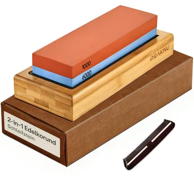 Productafbeelding van Slijpsteen voor messen 1000/6000 - Wetssteen met antislip siliconen en bamboe voet - Geschikt voor beginners - voor optimale scherpte