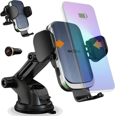 Produktbild von Wefunix 15W Wireless Auto Handyhalterung mit Schnellladefunktion – Automatische Klemmung, Qi-Ladegerät, 360° verstellbar, QC3.0, für iPhone & Samsung