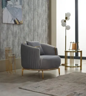 Produktbild von Sessel Einsitzer Wohnzimmer Polstersessel Stoff Grau Sitzer Design Möbel