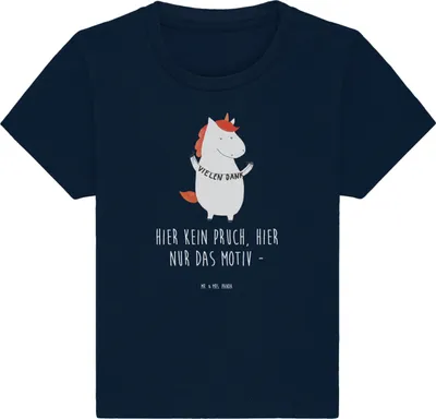 Produktbild von Mr. & Mrs. Panda  T-Shirt Einhorn Dankeschön 0. - 6. Monat - French Navy - Geschenk, Baumwolle Baby Shirt, Danke, Danksagung, Babyshirt, Vielen Dank, Organic, Unicorn