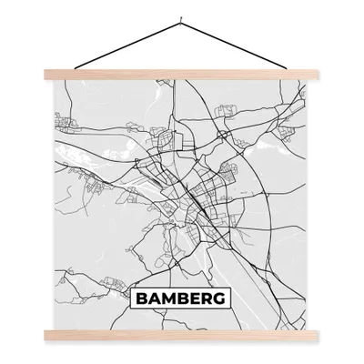 Produktbild von MuchoWow® Textilposter Karte - Deutschland - Bamberg - Stadtplan 40x40 cm mit holzfarbenen Rahmen - Posterleiste