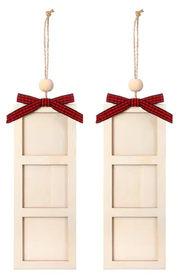 Produktbild von Weihnachtlicher Fotorahmen-Anhänger aus Holz mit 6 Fotorahmen und Aufhängeschlaufe für den Weihnachtsbaum