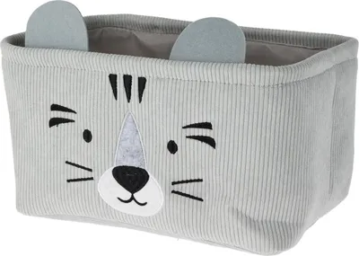 Obrázok produktu pre Detský úložný kôš Tiger, 33x20x19, manšestrový, sivý